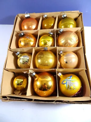 12 Assorted Vintage Glass Christmas Ornament GOLD Round Ball Holiday Home Decor • $21.99
