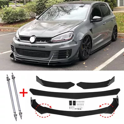 $82.80 • Buy For VW Golf GTI MK5 MK6 MK7 Front Bumper Lip Splitter Lower Spoiler + Strut Rods