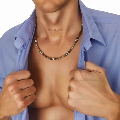 Mens Bead Necklace Beaded Surfer Style Man Clubbing Beach Gift For Him Men Boys • £9.85