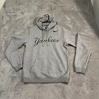 New York Yankees Sweatshirt Men's Medium Gray Script MLB Nike Baseball Hooded • $29.85