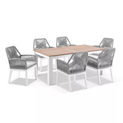 NEW Balmoral 1.8M Outdoor Teak Top Aluminium Table With 6 Hugo Rope Chairs • $4490