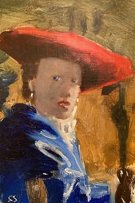 Girl With A Red Hat Small Original Oil Painting After Vermeer • £45