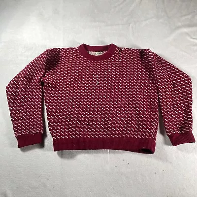 Vintage LL Bean Sweater Mens Medium Red Knit Nordic Icelandic Jumper Distressed • $17.09