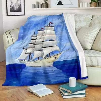 Sailing Nautical Blanket Throw Fleece Cozy Couch Sofa Plush Bedding Gift • £43.36