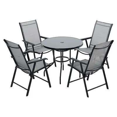 Patio Bistro Black Parasol Table Dining Set Garden Folding Chairs 2/4 Seaters UK • £65.95