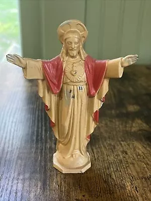 Vintage 5  Jesus Painted Pewter Statue Decor Catholic Figurine Roman Heavy • $18