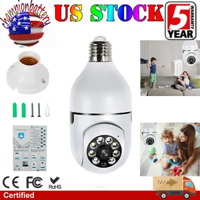 Panorama Screw In Light Bulb Security Camera Outdoor 2.4G/5G Wi-Fi 1080P Smart • $8.99