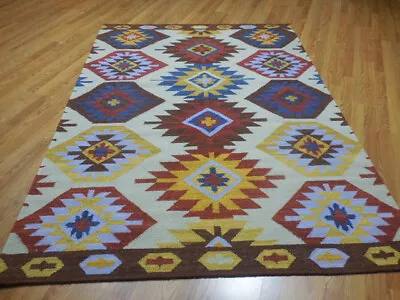 MODERND  ANATOLIA FLATWAVE KILIM GEOMATRIC DESIGND 5.4x7.7 RUG • $0.99