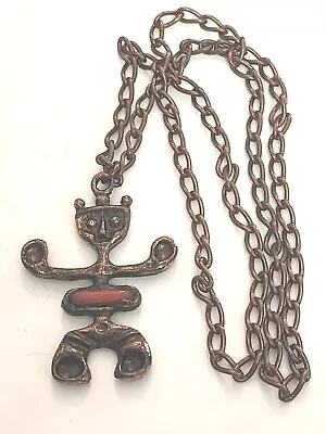 C.1950:men's Native American Copper Red Enameled Kachina Pendant Original Chain  • $125