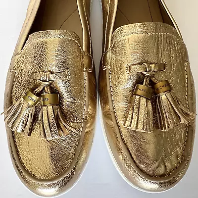 Michael Kors Gold Metallic Leather Loafers Size 7.5 M Women Tassel Casual Resort • $17