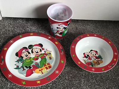 Christmas Mickey Minnie Kids Toddlers 3 Pc Dinner Breakfast Set Plate Bowl Cup C • £6.50