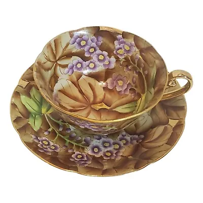 RARE Vintage Lefton Tea Cup And Saucer Violets Gold  Made In Occupied Japan • $125