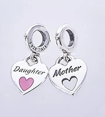 New 100% PANDORA 925 Silver Daughter Mother Double Heart Split Charm 799187C01 • $46.75