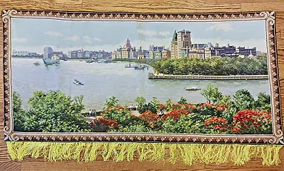 Vintage City & River W/ Boats Landscape Wall Hanging Tapestry 43  Wide 20  Tall • $22.80