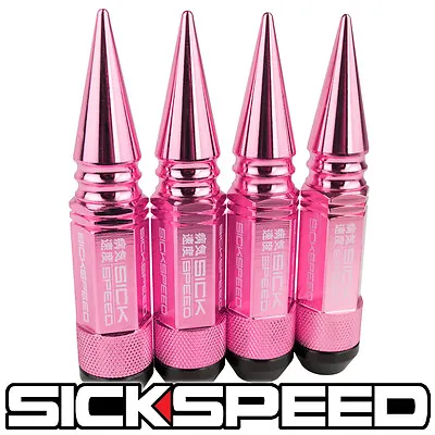 Sickspeed 4pc Pink Spiked Aluminum Extended 108mm 3 Pc Lug Nuts 1/2x20 L25 • $23.95