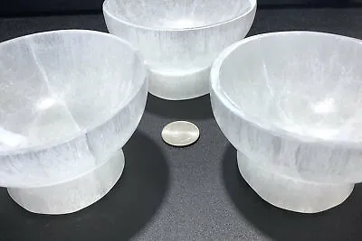 Selenite Crystal Bowl With Pedestal - Carved Gemstone Polished Stone Dish • $18.04
