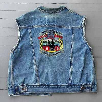 $45 • Buy VTG 90s Denim Jean Biker Patch Vest Sz XL Motorcycle Club New Hampshire USA