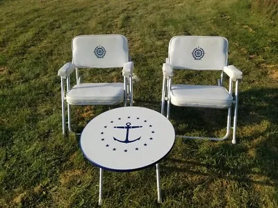 Garelick Boat Deck Cushion Folding White Chairs With Table Nautical Compass • $299