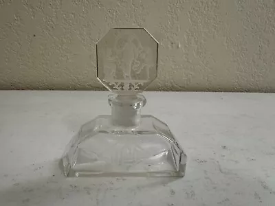 Vtg Glass Or Crystal Perfume Bottle W Intaglio Figures Stopper & Etched Monogram • $55