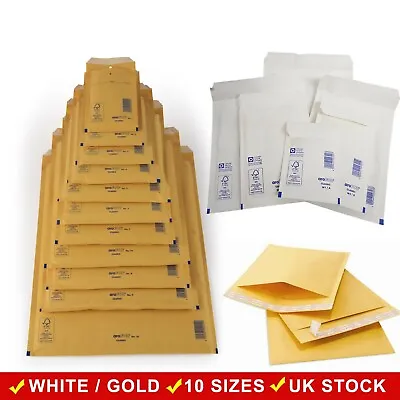 Gold White Arofol Genuine Bubble Jiffy Padded Envelopes Mailers Bags All Sizes  • £0.99