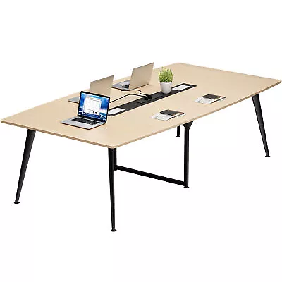 8FT Modern Wood & Metal Conference Table With Power Outlets For Office Boardroom • $226.99