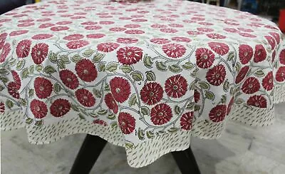 £33.10 • Buy Indian Hand Block Print Round Tablecloth 56  Inch Diameter 100%Cotton Floral Red
