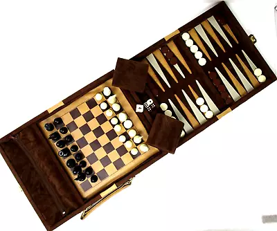 Vintage Travel Game Case Suede Checkers Backgammon Chess Kingstone 12x9x2 *issue • $16.99