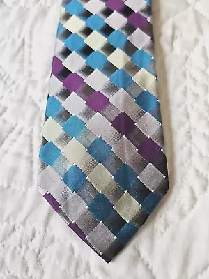 Van Heusen Tie -  3.25 In Blue Purple Plaid Silk Necktie - Men's Classic • $9.97