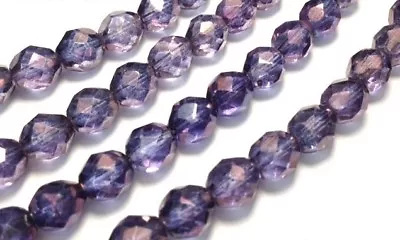 Czech Fire Polished Glass Beads 8mm Transparent Amethyst (25pcs) - BEADS & TOOLS • $4.99