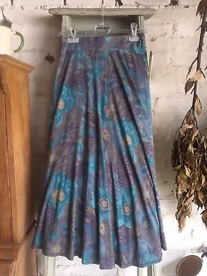 Brora Liberty Print Green / Seacoal Jersey Midi Skirt Size 8 • £29.95