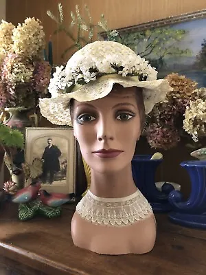Vintage Antique 1940’s Woven And Millinery Tiny Floral HAT Sweet • $29.99