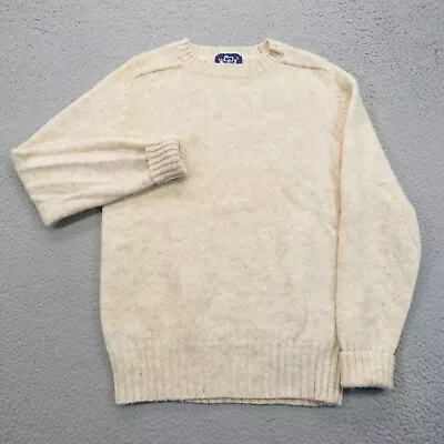 VINTAGE Woolrich Sweater Mens Medium Cream Ragg Knit Pullover Jumper 80s 90s • $37.95