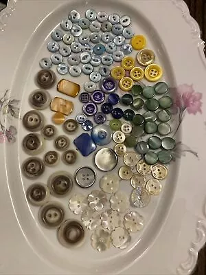 100+ Mixed Color Lot Vintage Engraved Mother Of Pearl & Plastic Buttons • $40