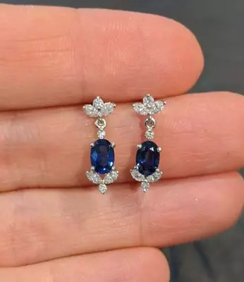 $141.91 • Buy 2Ct Oval Good Cut Lab Created Blue Sapphire Dangle Earrings14K White Gold Finish
