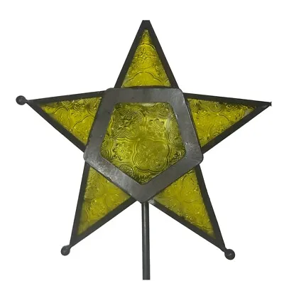 Stained Glass Yellow Metal Star Tea Light Candle Holder Stand 15” H X 10  W • $17.99