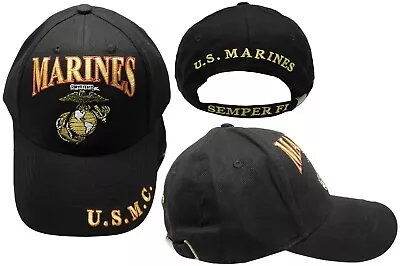 U.S. Marines U.S.M.C Logo EGA Semper Fi MARINES Black Embroidered Cap Hat • $15.24