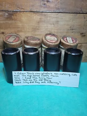 4 Edison Black Wax Cylinder Records 9489 9040 9868 9686 Non Matching Lids • $10.50