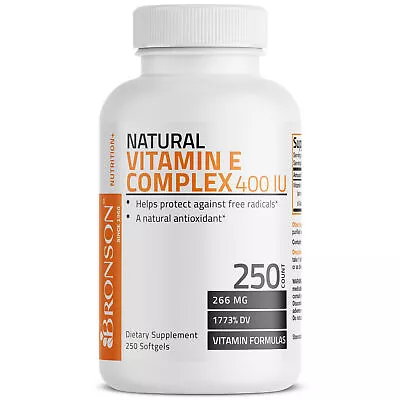 Natural Vitamin E Complex 400 IU (D-alpha Tocopherol) By Bronson 250 Softgels • $29.99