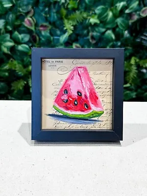 Watermelon Oil Painting- Vintage Paper Original Deep FRAMED Sale Fruit Art Decor • £50
