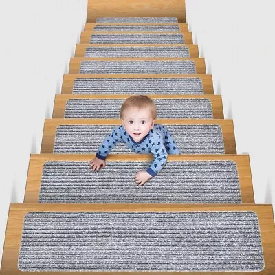 7/14Pcs Stair Treads Indoor Non-Slip Mats Stair Tread Washable Rug Wooden Steps • $19.99