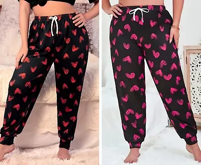 New Plus Size Women's Pyjamas Bottoms Cute Heart Loose Fit Long • £9