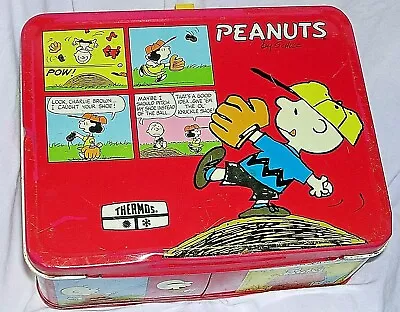 1965 Charlie Brown Lucy Snoopy Red Metal Lunch Box Vintage Schultz Peanuts Comic • $29.99