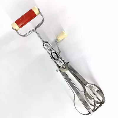 Vintage A&J Androck Egg Beater Mixer Hand Held Farmhouse Kitchen Red White • $9.99