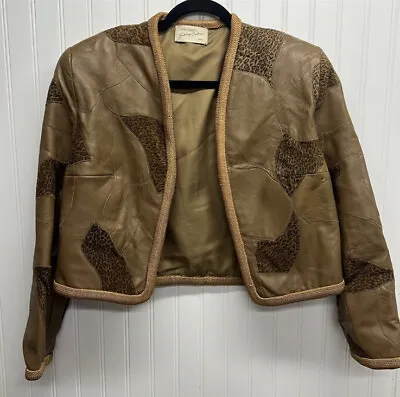 Vintage Mexican Leather Patchwork Balero Jacket By Gudalupe Cadinas Sz L Leopard • $85