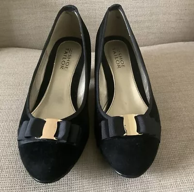 Ladies Velvet Black Bow Buckle The Shoe Tailor Size 7 E • £10