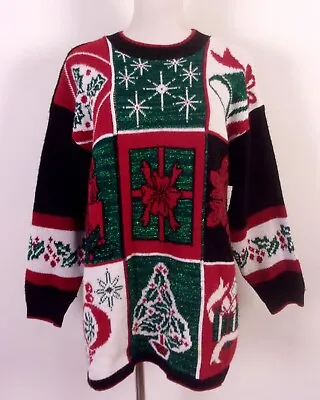 Vintage 80s 90s Nutcracker Metallic Lurex Ugly Christmas Sweater Pixelated SZ S • $21.59