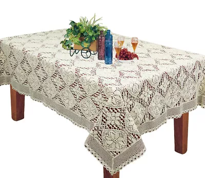 Crochet Lace Tablecloth Rectangular 60x84  60x104  60x120  100% Cotton Beige • $69.99