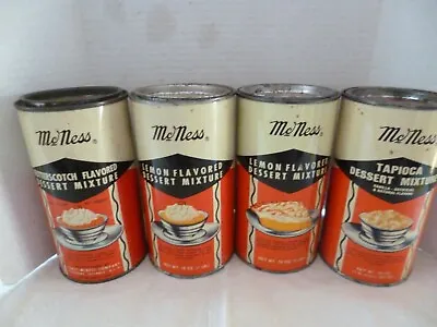Four Vintage McNess Flavored Dessert Mixture Tin Cans Advertising • $12