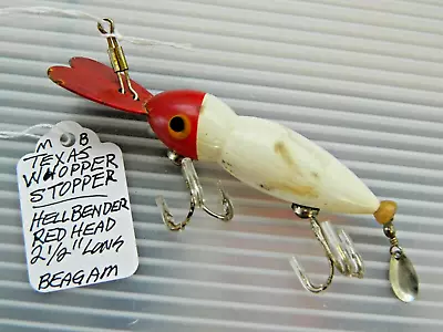 Vintage Texas Whopper Stopper Hellbender Fishing Lure White Body Redhead • $0.99