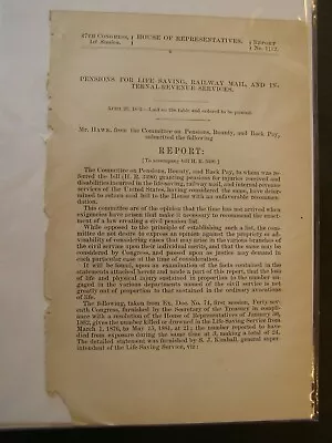 Gov Report 1882 Pensions For Life Saving Railway Mail & Internal Rev Services • $22